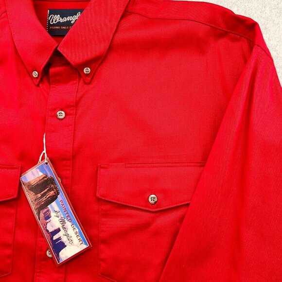 NWT Wrangler Painted Desert Western Shirt 17.5-36 Red Button-Down X-Long Tails - Picture 4 of 12